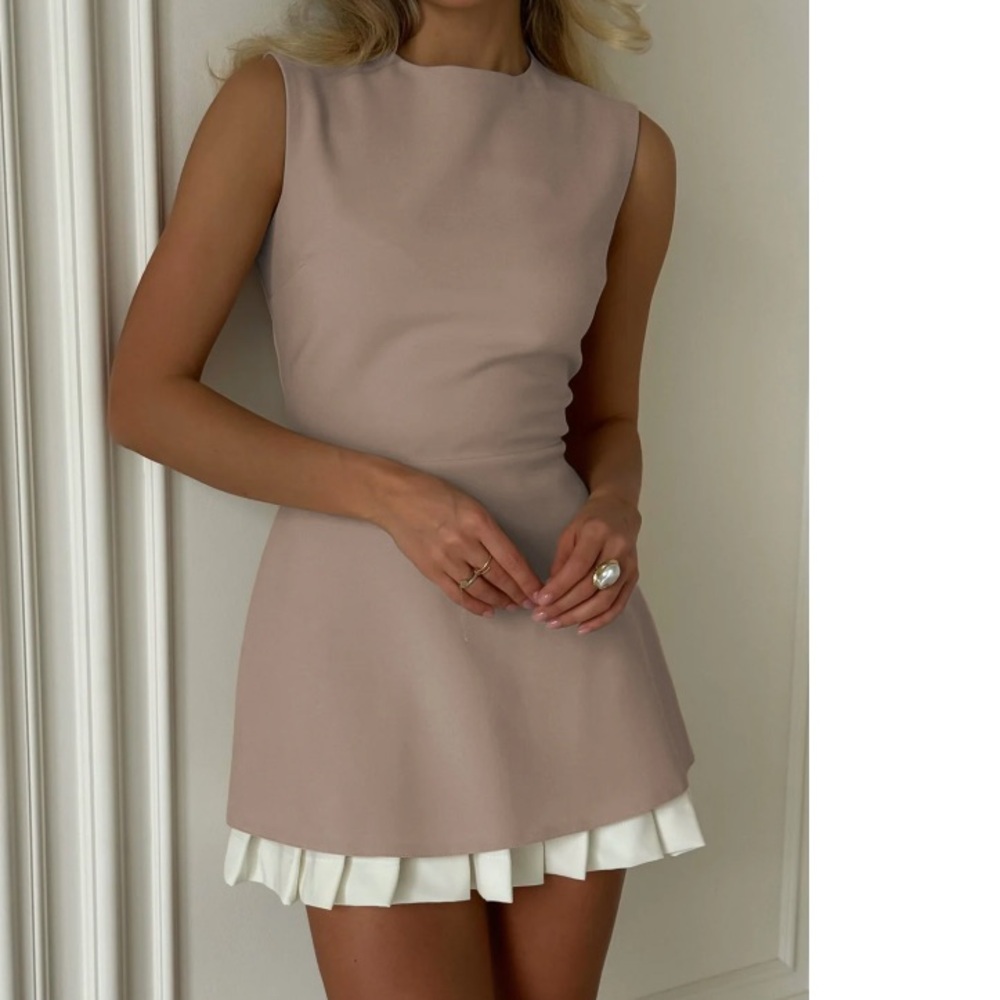 Commense two tone dress, khaki and white